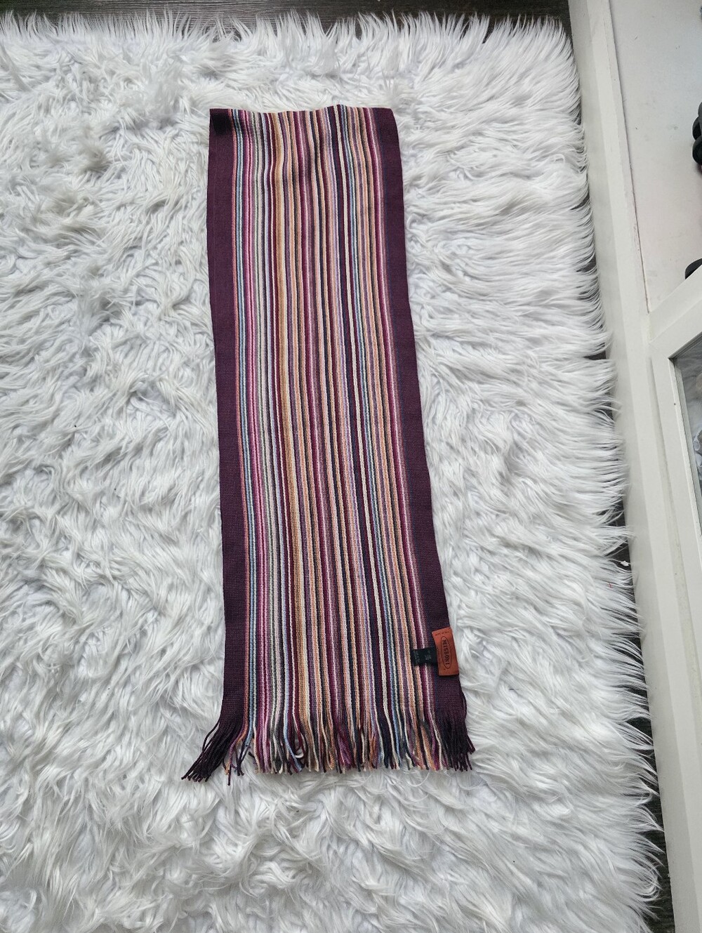 Missoni Plum Multi-Stripe Wool Blend Scarf